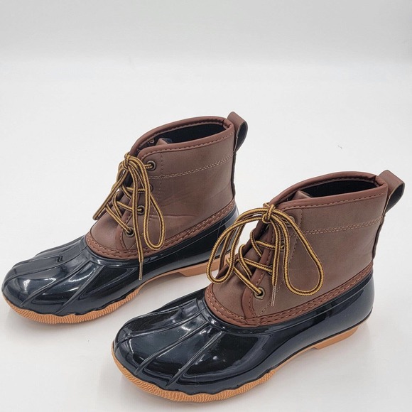Rubber Rain Boots Snow Boots Black And Brown Lace Up Man Made Materials Size 6 - Picture 1 of 8